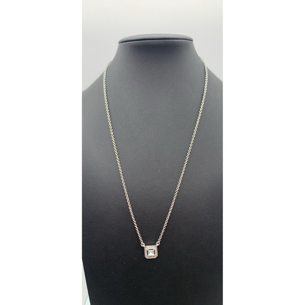 Chloe and Isabel Silver Tone Square Crystal Pendant Necklace Signed 16-18"‎